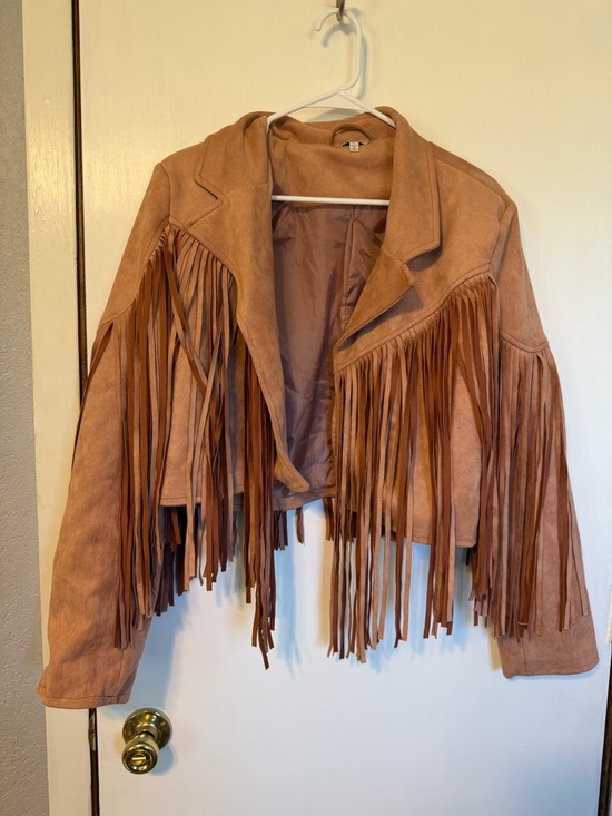 Veveret Jackets & Blazers - Fringed Suede Crop Jacket - Coral